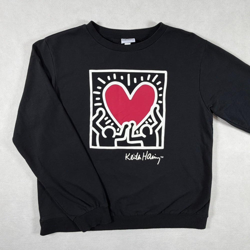 Keith Haring Radiant Heart Graphic Sweatshirt Black Crew Neck Womens Medium